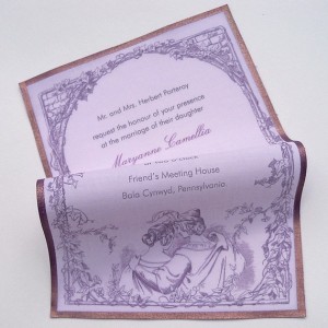 Start your lavender theme before the wedding ever begins with these lavender invitations from Artful Beginnings.